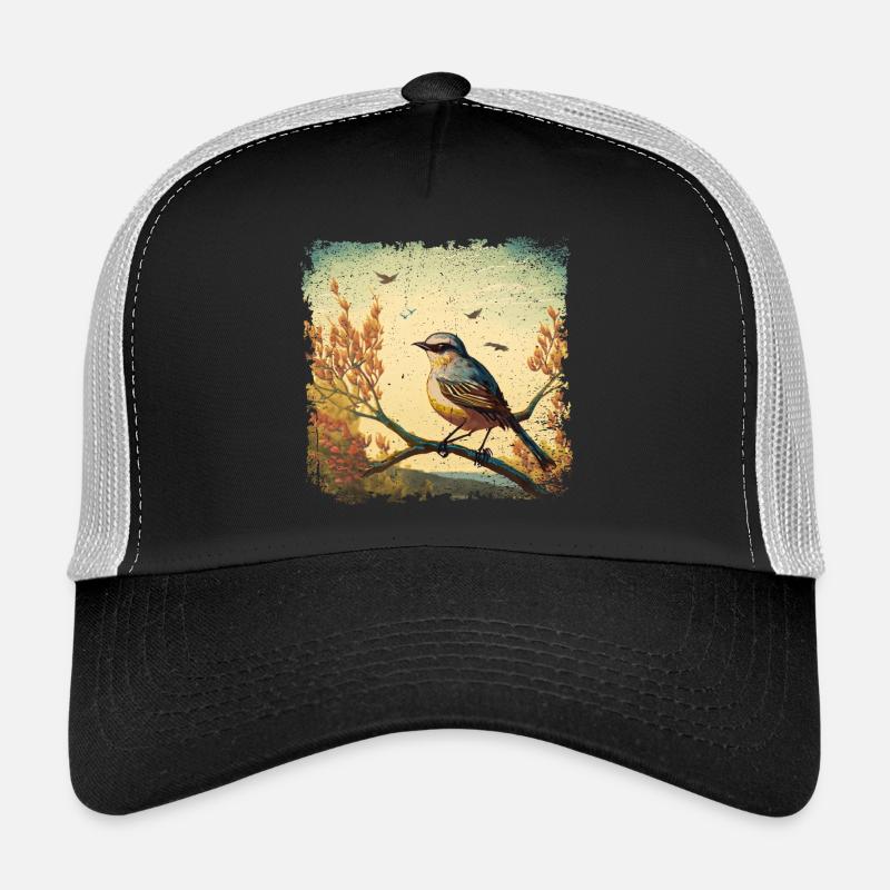 Bird sitting on branch, mediterranean background Trucker Cap