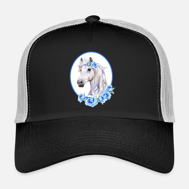 Cheval Blanc Romantique - Roses Bleu Clair Casquette trucker 