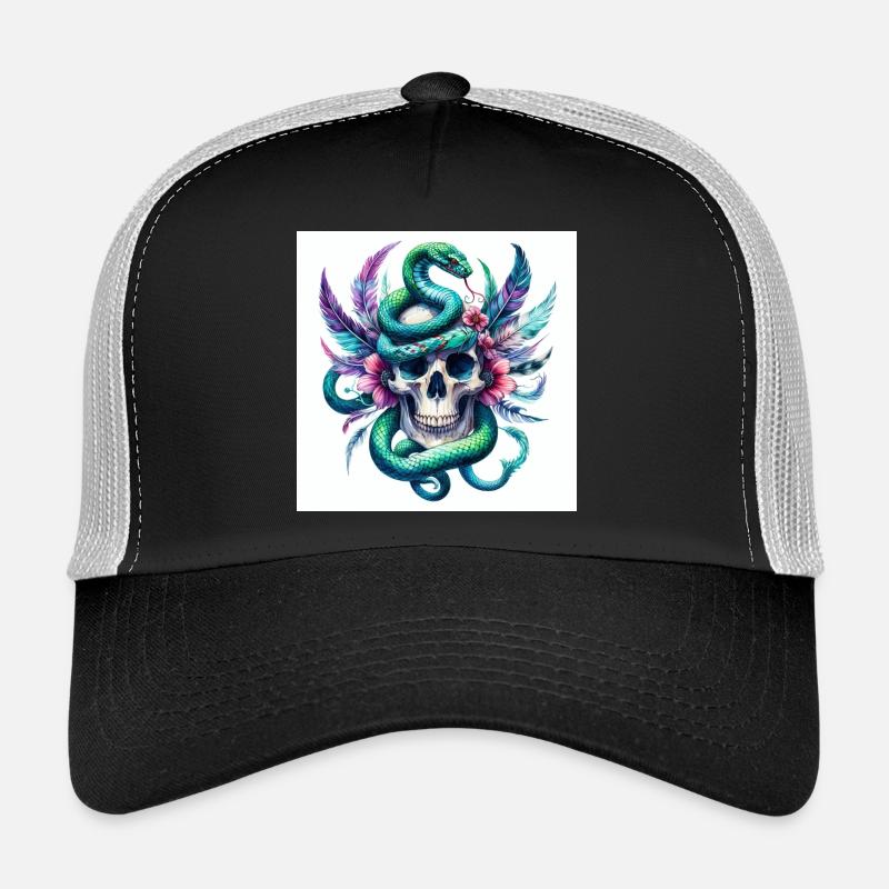 Aquarelle Crâne et Serpent Casquette trucker 