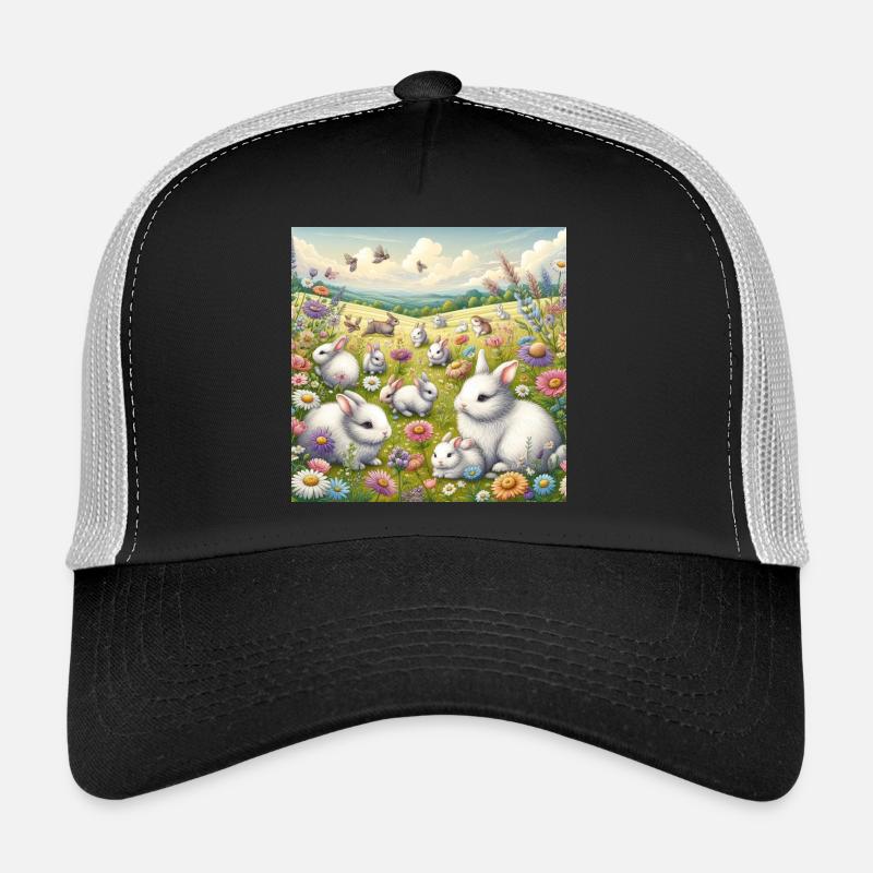 Kaninchen in einem Blumenfeld - Trucker Cap - Schwarz/Steingrau