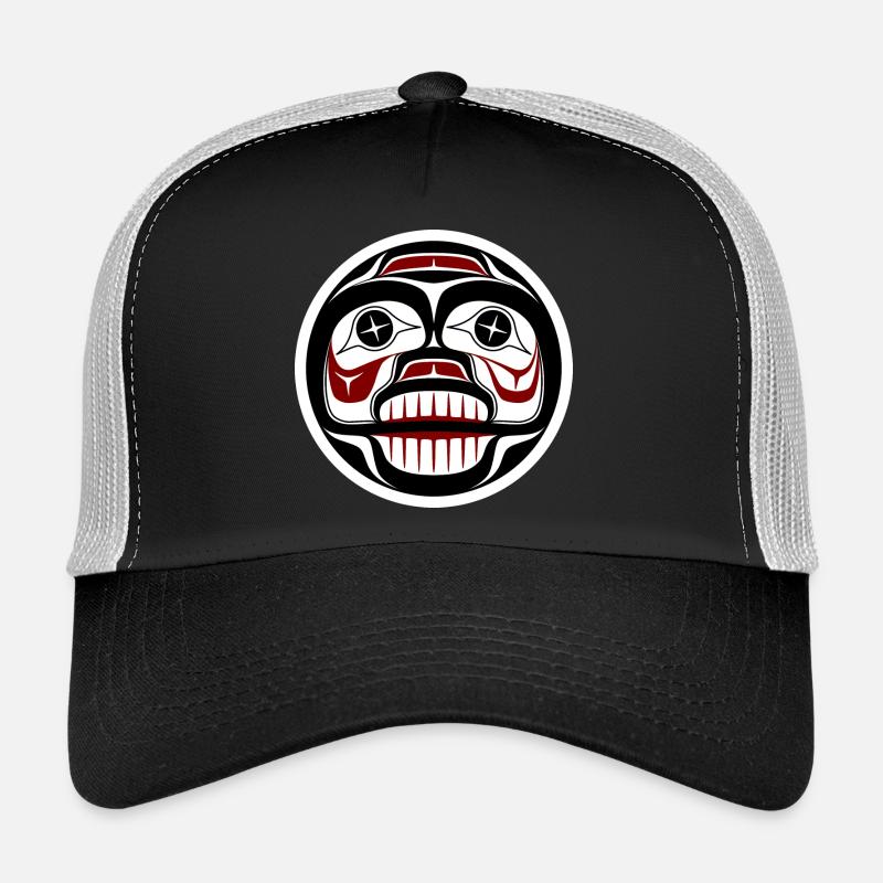 Native American Red Black Haida Art Weeping Skull Trucker Cap