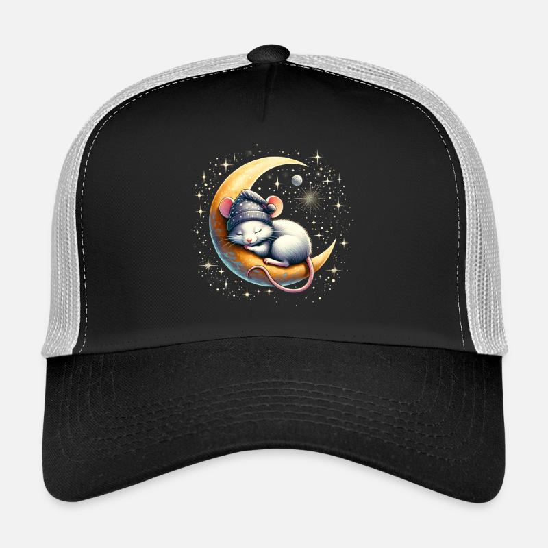 friedlich schlafende Maus,auf einer Mondsichel Trucker Cap