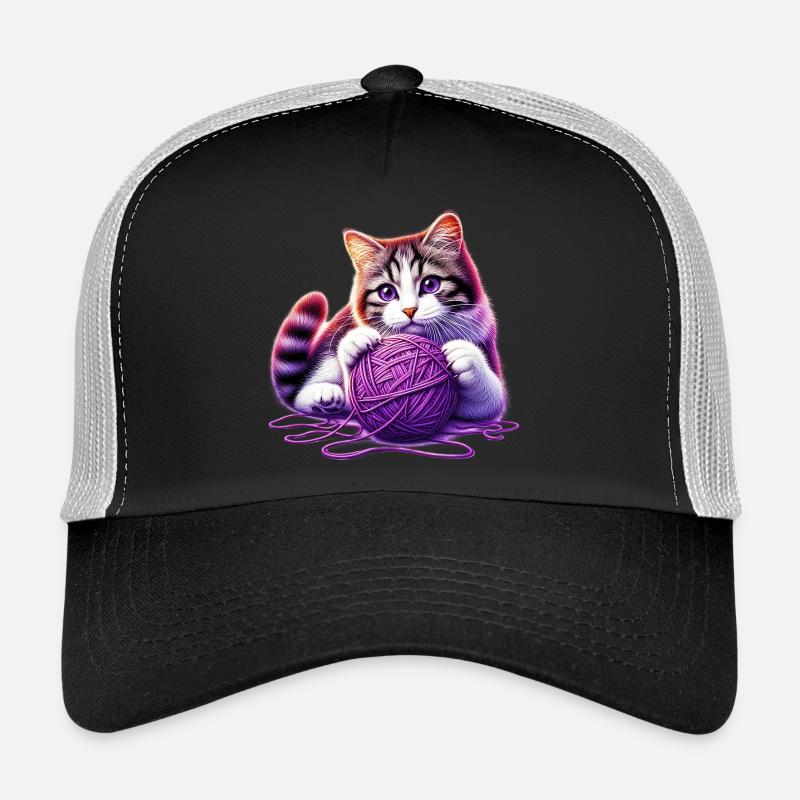 Le chat joue avec une pelote de laine Casquette trucker 