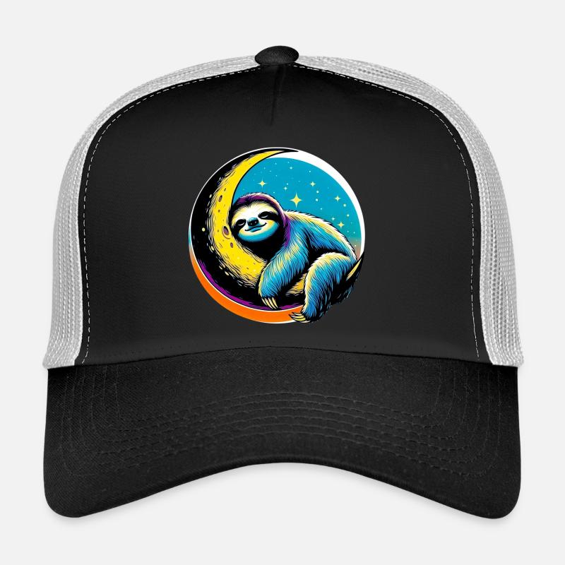 Sloth sleeps on the Moon Trucker Cap