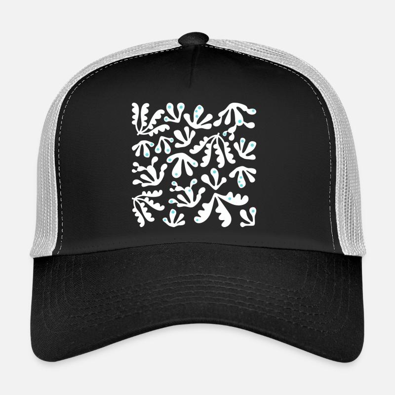 Abstract Coral L White Blue Dots - Trucker Cap - black/stone grey