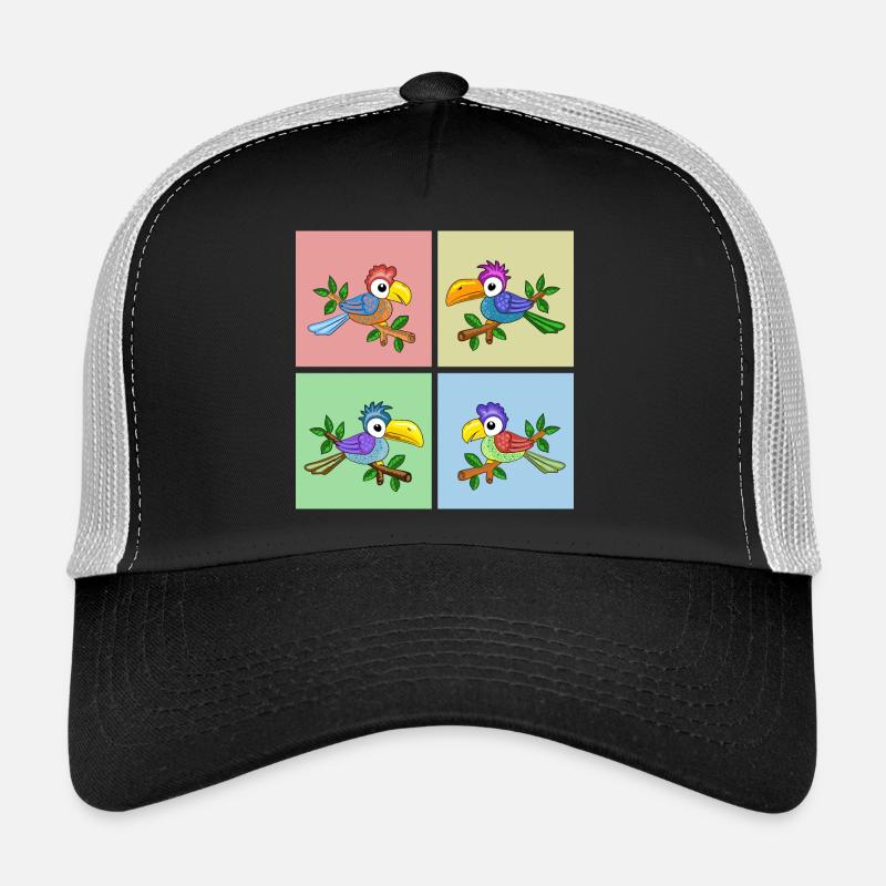 Vier Bunte Papageien in verschiedenen Farben Trucker Cap