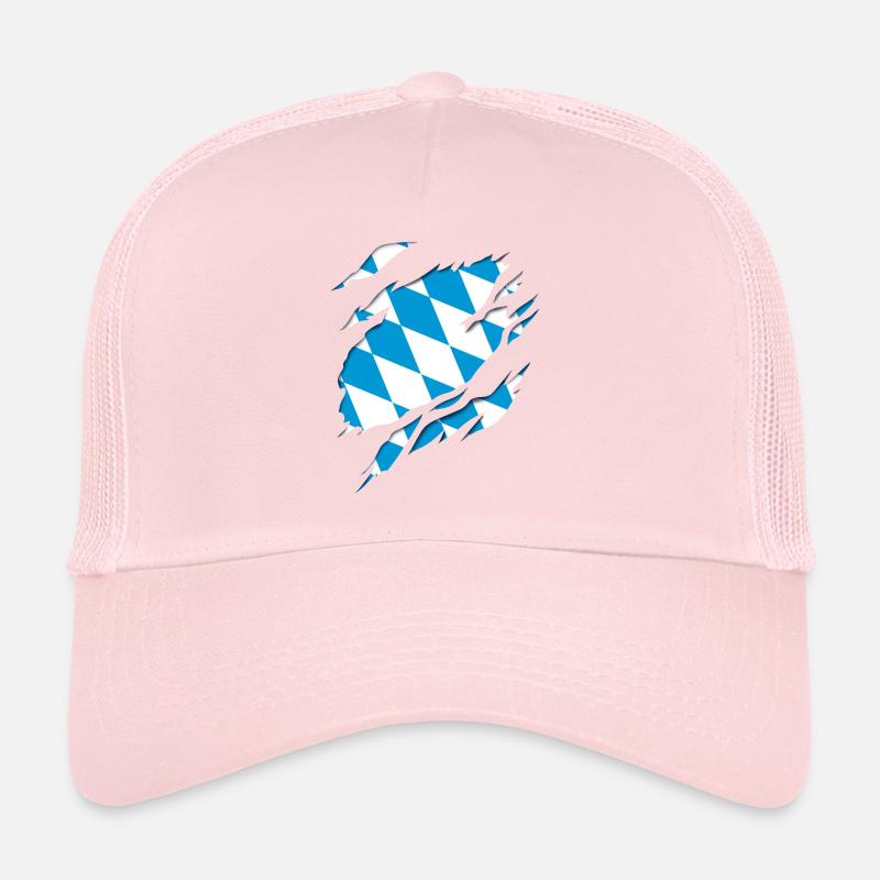 Drapeau et armoiries de la Bavière, effet de déchirure 3D. Casquette trucker 
