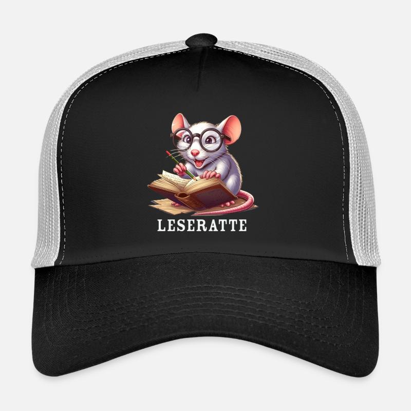 Leseratte mit Brille und Buch - Trucker Cap - Schwarz/Steingrau