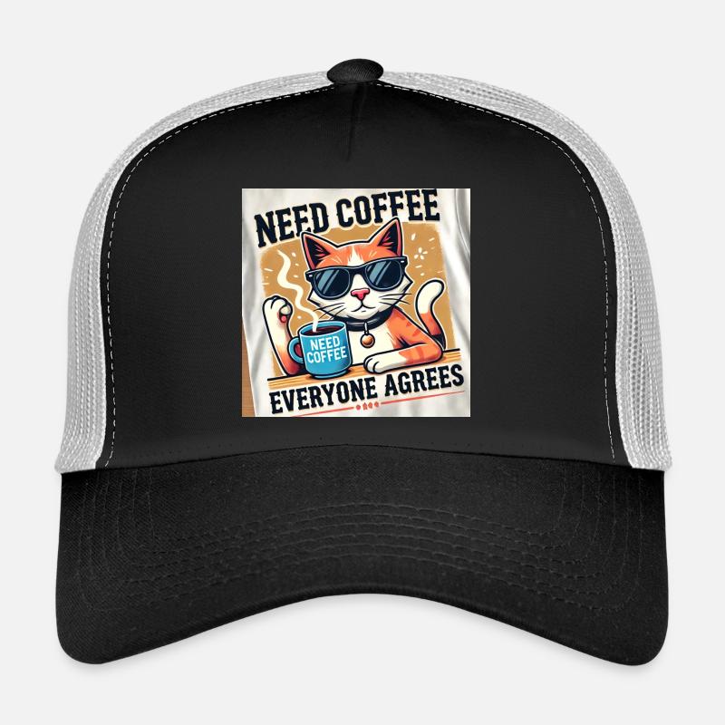 Chat café - Casquette trucker  - noir/gris pierre