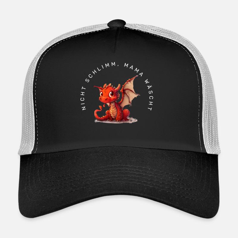 Nicht schlimm, Mama wäscht (Drache) - Trucker Cap - Schwarz/Steingrau
