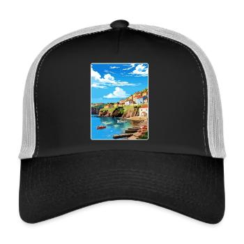 Charlestown, Cornwall, England, Reiseposterkarte - Trucker Cap - Schwarz/Steingrau - Vorne