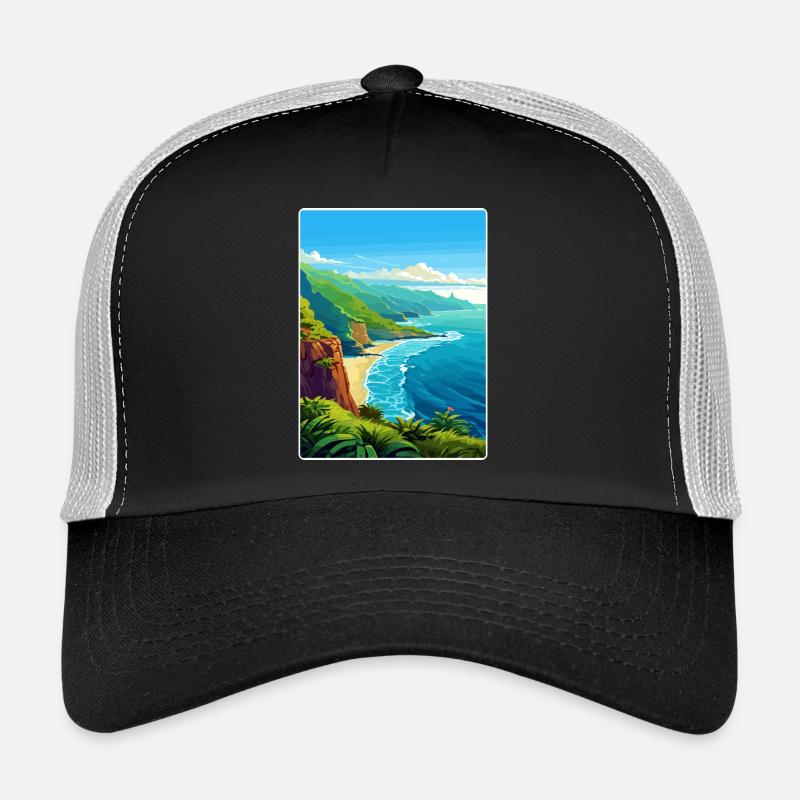 Na Pali Küste Hawaii Reiseposter Souvenir WPA - Trucker Cap - Schwarz/Steingrau