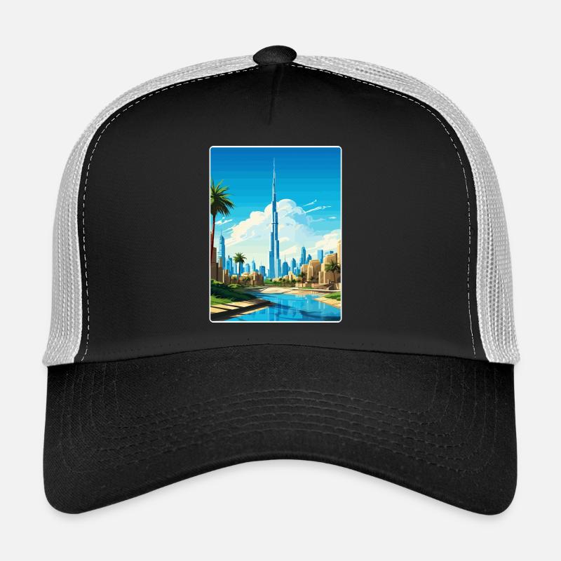 Dubai Skyline Illustration - Trucker Cap - Schwarz/Steingrau