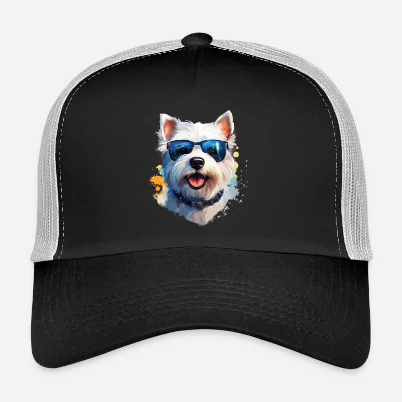 Westie mit Sonnenbrille - Trucker Cap - Schwarz/Steingrau