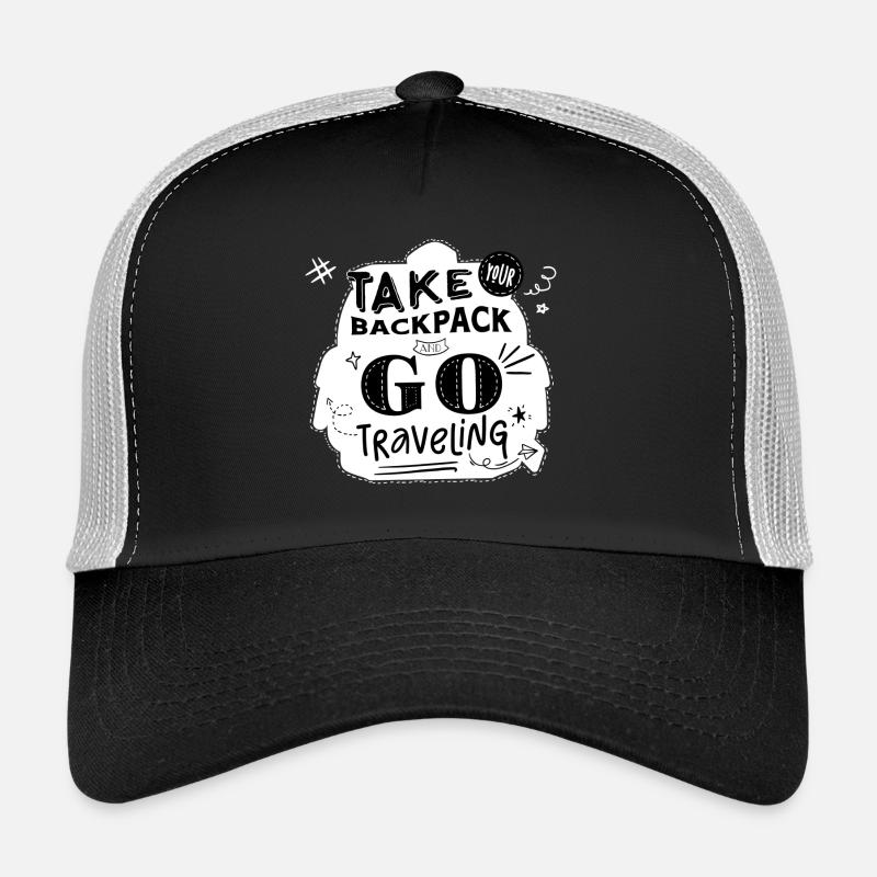 "Take your backpack and go traveling" blanc - Casquette trucker - noir/gris pierre