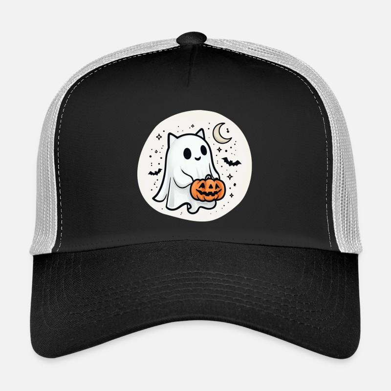 Katze Gespenst Halloween - Funny Spooky Cat - Trucker Cap - Schwarz/Steingrau