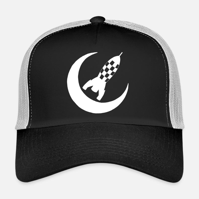 White rocket and half moon Trucker Cap