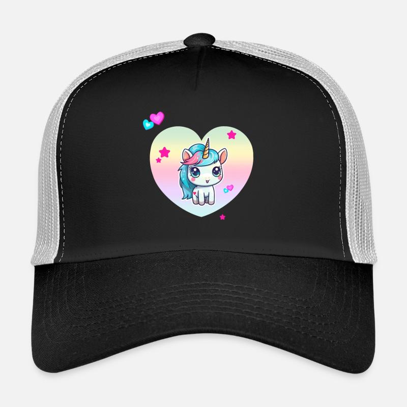 Cute unicorn with pastel heart - Trucker Cap - black/stone grey