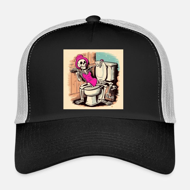 Skeleton in bathroom with swimsuit Trucker Cap