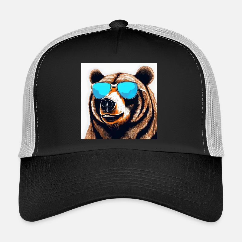 Bär mit Sonnenbrille Pop-Art - Trucker Cap - Schwarz/Steingrau