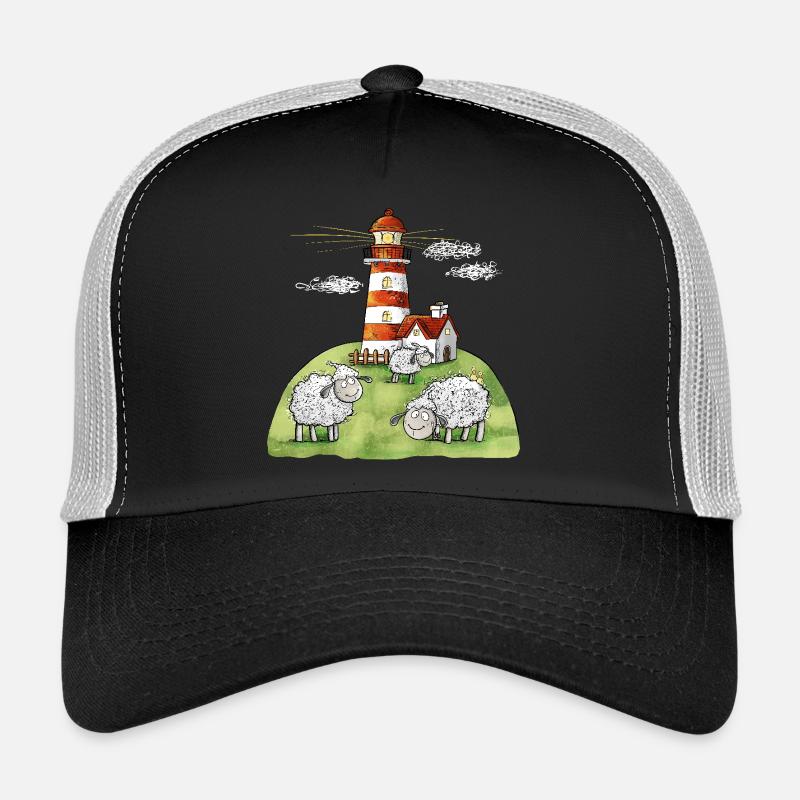Leuchtturm und Schafe I Nordsee Ostsee Küste - Trucker Cap - Schwarz/Steingrau