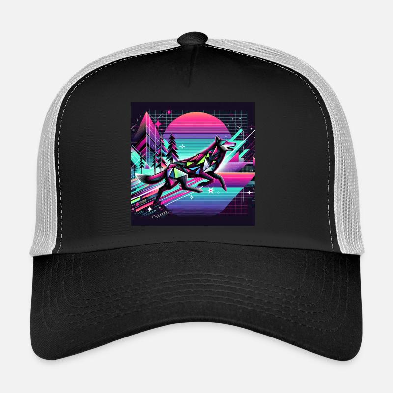 Loup néon dans l’univers rétro - Casquette trucker - noir/gris pierre
