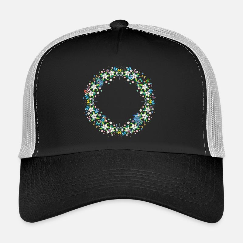 Frühlingskranz – Bunte Blumen- und Tierkomposition Trucker Cap
