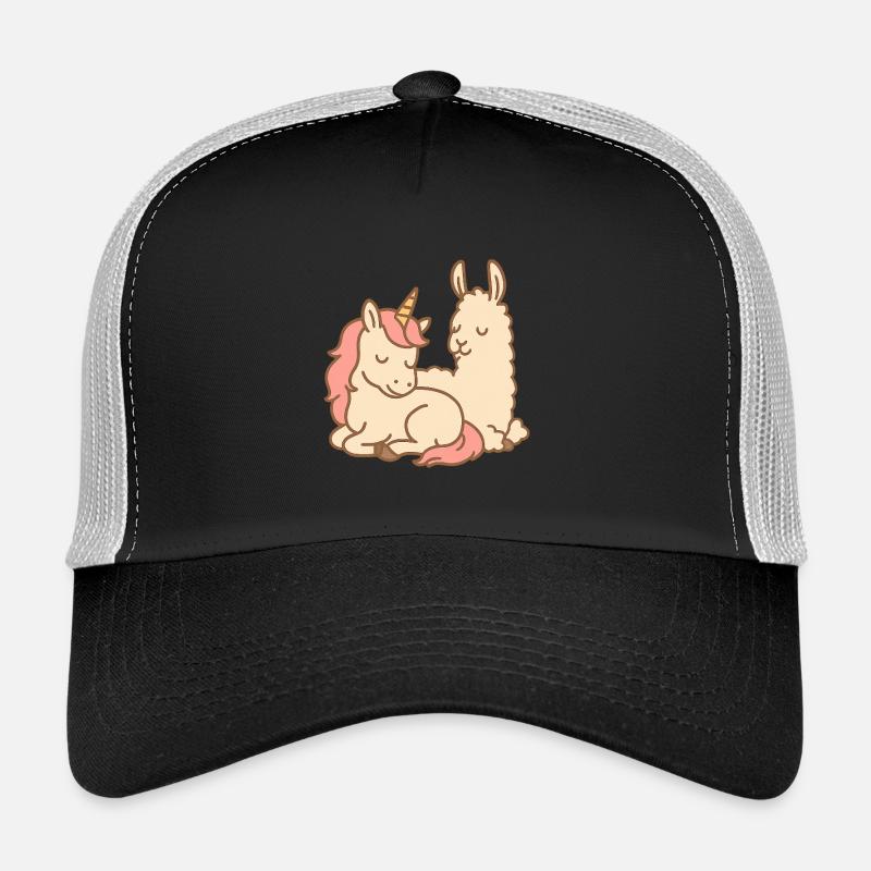Schlafendes Einhorn und Lama - Trucker Cap - Schwarz/Steingrau