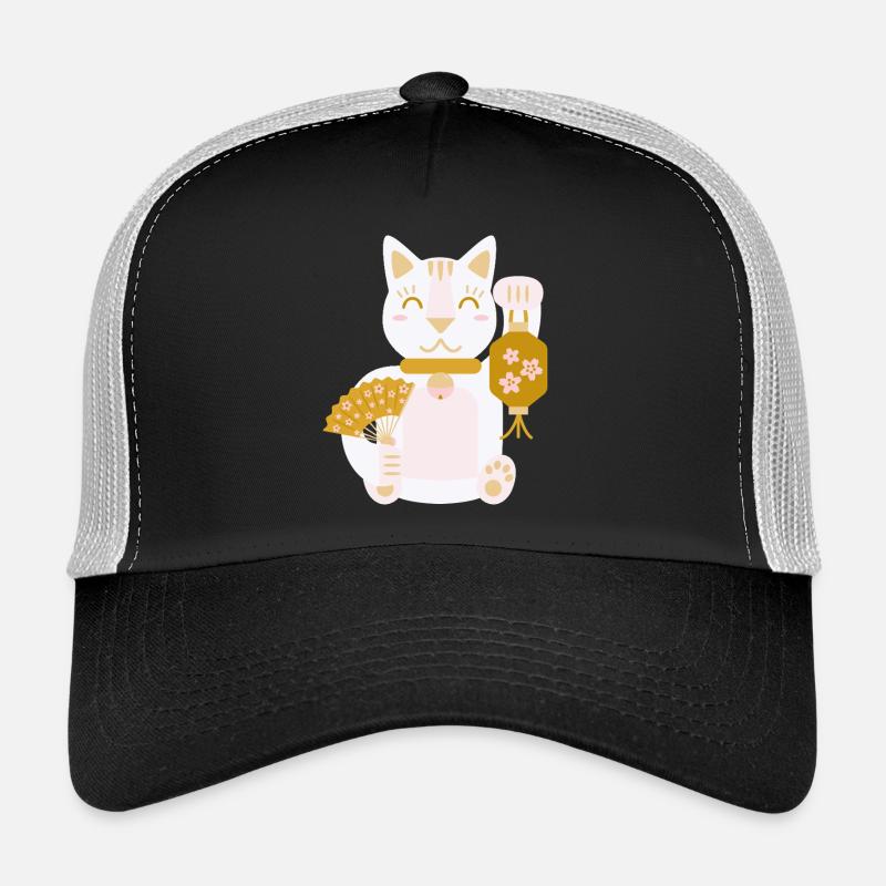 Maneki Neko L Chat porte-bonheur avec éventail et lanterne Casquette trucker 