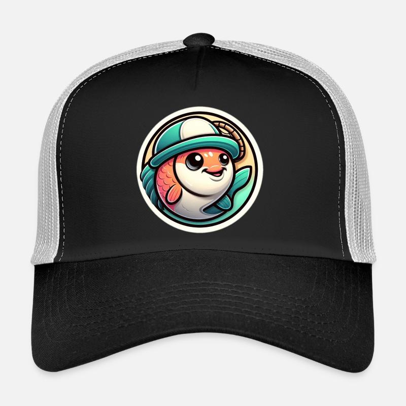 Fisch mit Anglerhut - Trucker Cap - Schwarz/Steingrau