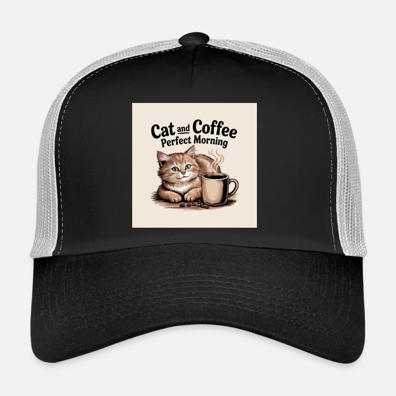 Le chat et le café sont une matinée parfaite Casquette trucker 