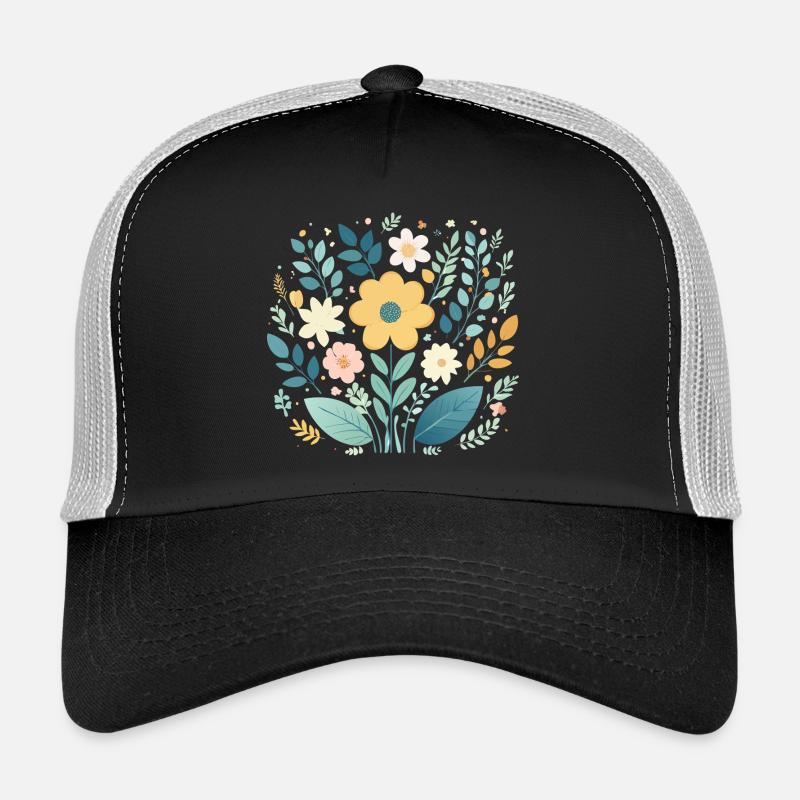 Sanfte pastellfarbene Blumenblüte - Boho Botanical - Trucker Cap - Schwarz/Steingrau