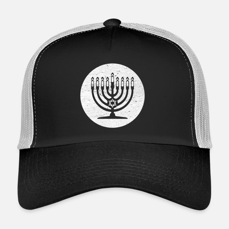 Hanukkah candlestick menorah in white circle Trucker Cap