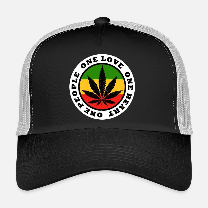Peace and Love Rasta Leaf Design Trucker Cap