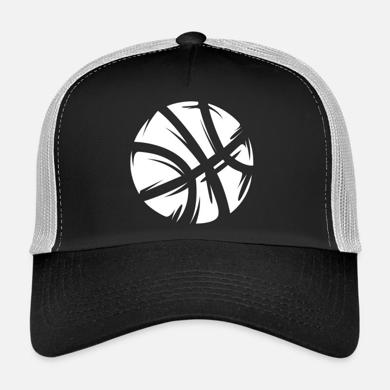 Ballon de basket abstrait en blanc sur noir Casquette trucker 