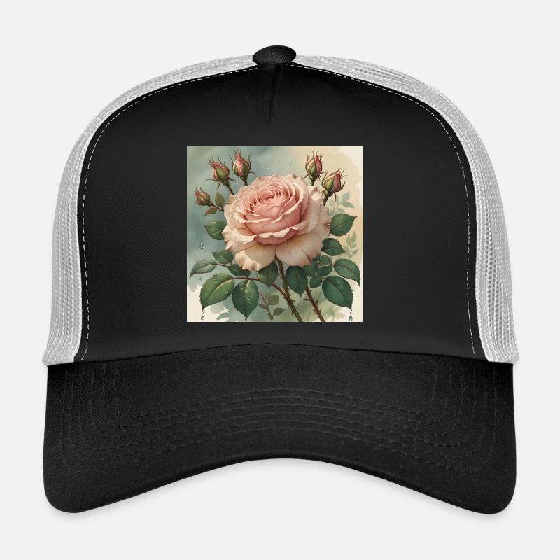 Fleur de rose rose élégamment délicate - Casquette trucker  - noir/gris pierre