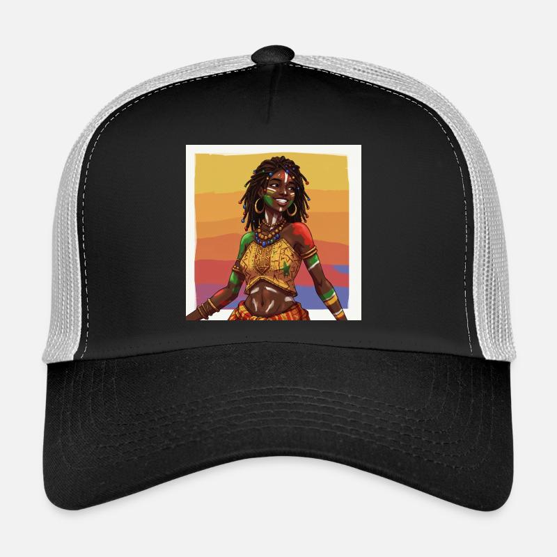 Kulturelles und buntes Afro-Afrika-Mädchen - Trucker Cap - Schwarz/Steingrau