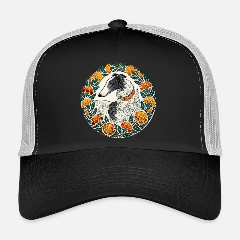Lévrier élégant avec couronne de fleurs Casquette trucker 