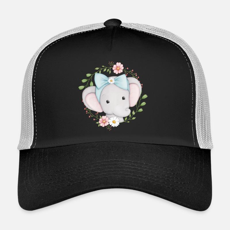 petit éléphant mignon dans une couronne de fleurs Casquette trucker 