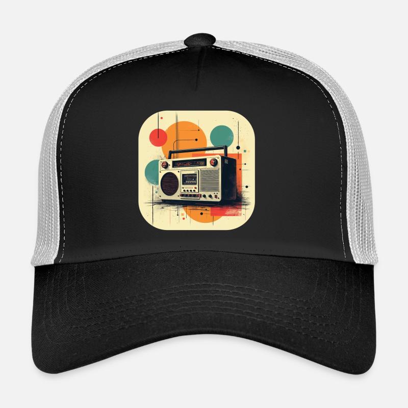 Retro Ghetto Blaster T Shirt - Trucker Cap - Schwarz/Steingrau