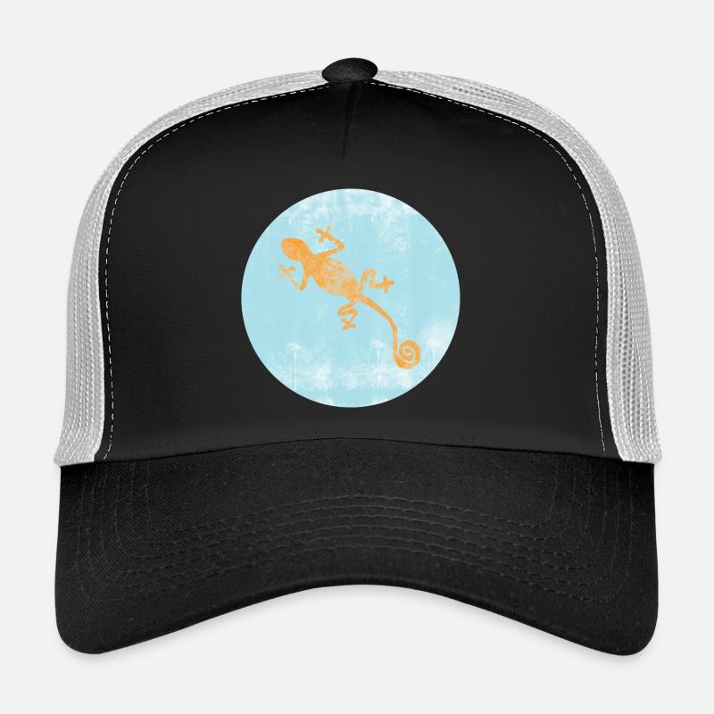 Gecko mit blauem Ibiza Design Trucker Cap