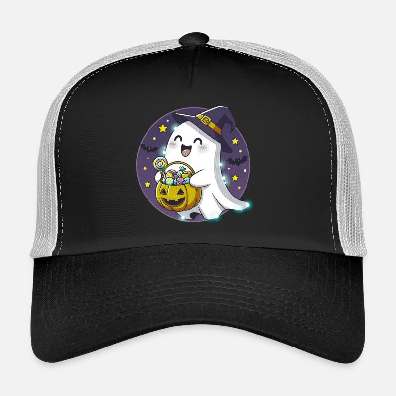 Whimsical Halloween Ghost with Candy Basket Trucker Cap