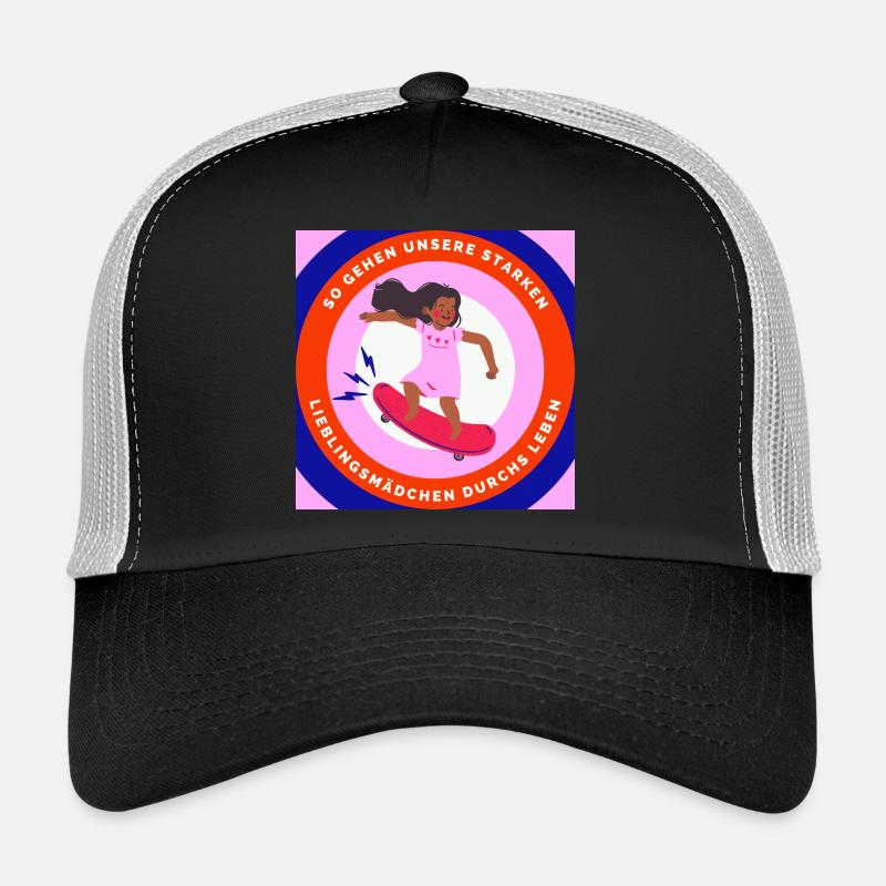 Starke Lieblingsmädchen – Bunte Skateboard-Illustr Trucker Cap