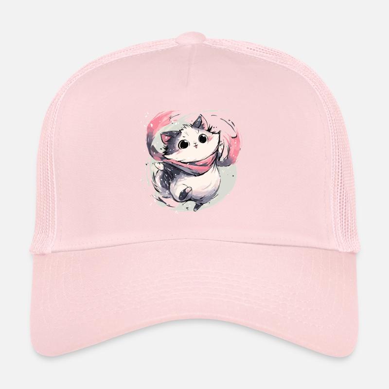 Chaton câlin avec écharpe rose Casquette trucker 