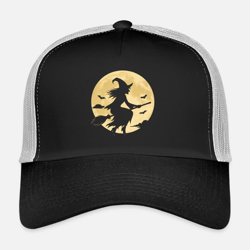 Sorcière au clair de lune sur balai Casquette trucker 