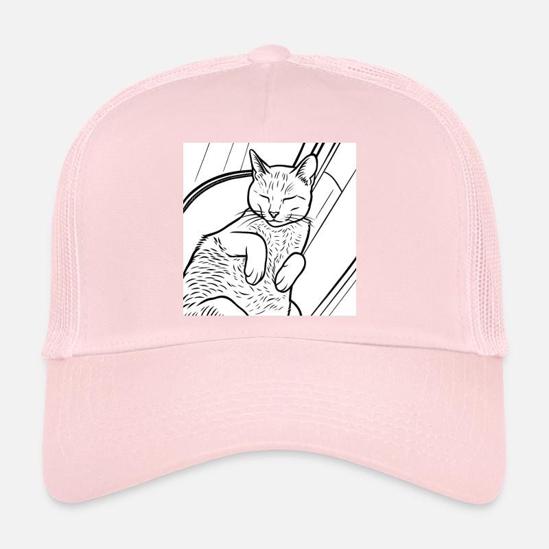 Dessin au trait du chat endormi Casquette trucker 