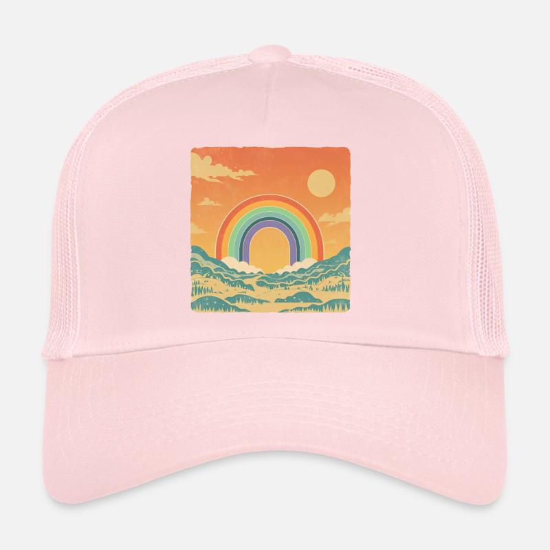 Paysage rétro avec look vintage arc-en-ciel Casquette trucker 