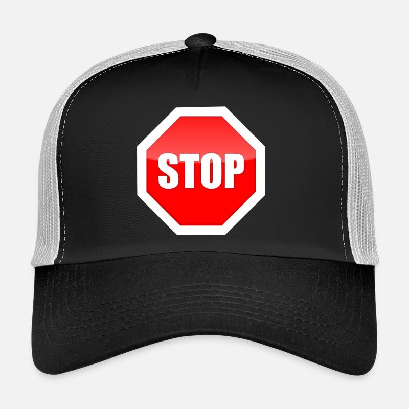 Red STOP Plate Graphic Print Trucker Cap