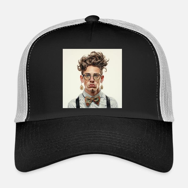 Portrait de nerd vintage avec lunettes papillon Casquette trucker 