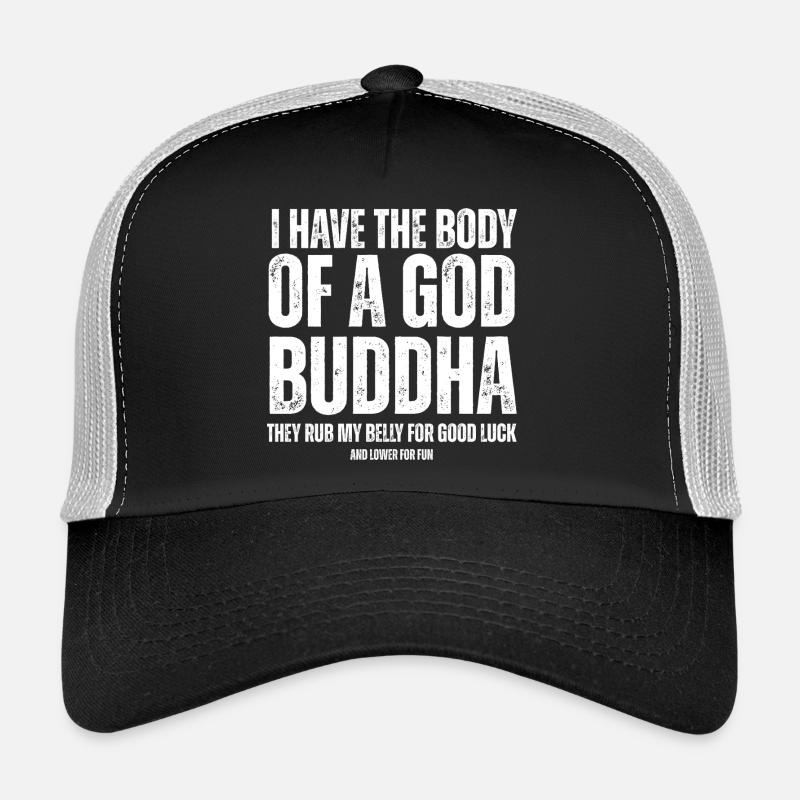 God Buddha Belly Meme Typography Tee - Trucker Cap - black/stone grey